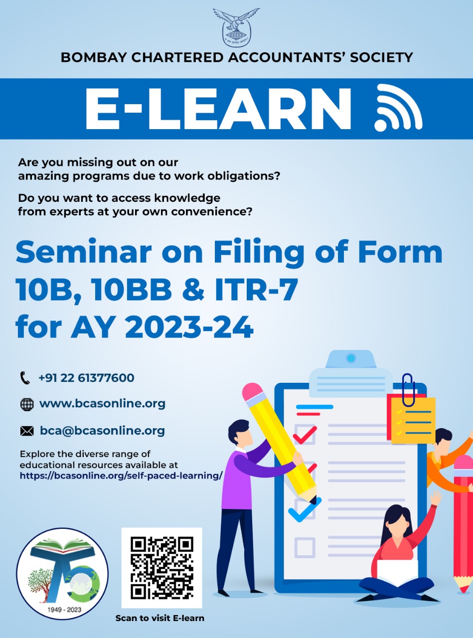 Seminar on E-Filing of Form 10B, 10BB & ITR-7 for AY 2023-24 for Charitable Trusts (held in October 2023)